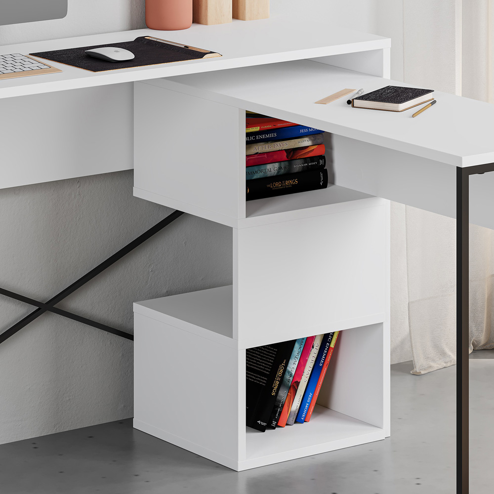 Decortie Badau 3 Shelf Modern Multipurpose Computer Desk White Image 3