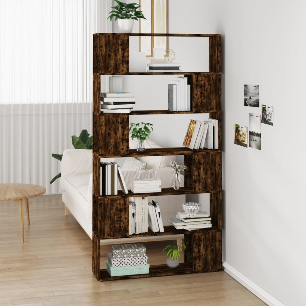 vidaXL 6 Shelf Smoked Oak Bookcase Image 7