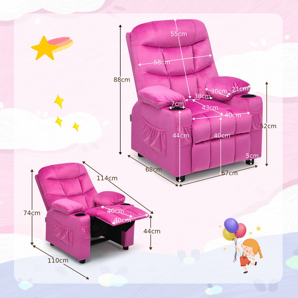 Costway Pink Adjustable Kids Larger Lounger with 2 Cup Holders Image 7