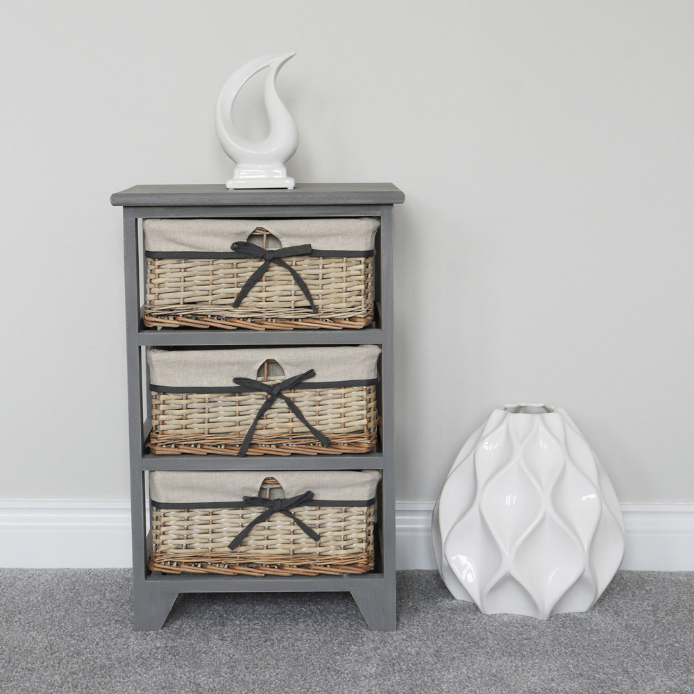 JVL Sherborne Matt Grey 3 Drawer Willow Storage Unit Image 2