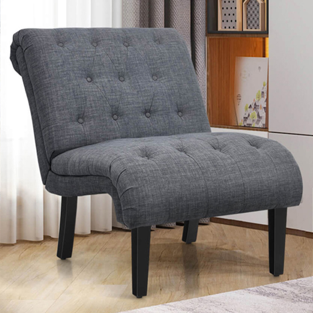Costway Dark Grey Button Tufted Linen Accent Chair Image 1