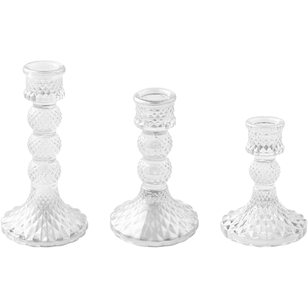 Living and Home Clear Glass Tiered Candlestick Holder Set of 3 Image 4