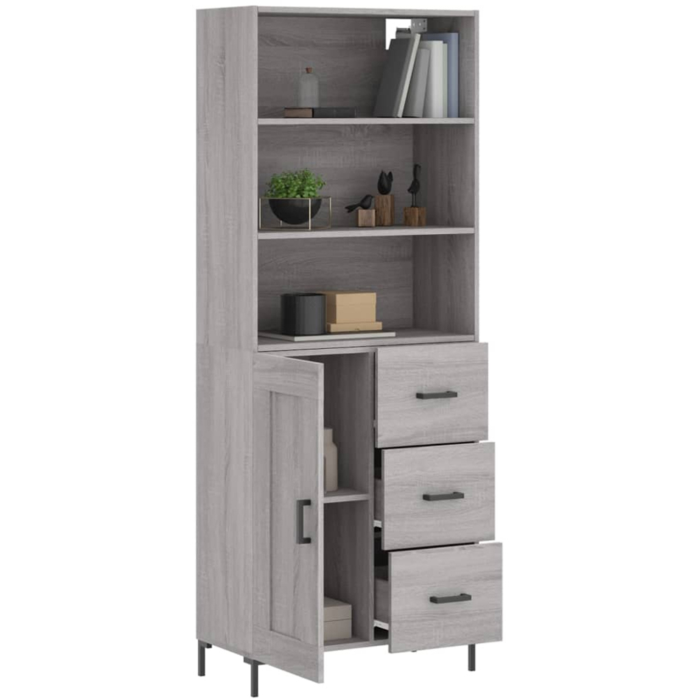 vidaXL Single Door 3 Drawer 3 Shelf Grey Sonoma Tall Highboard Image 3