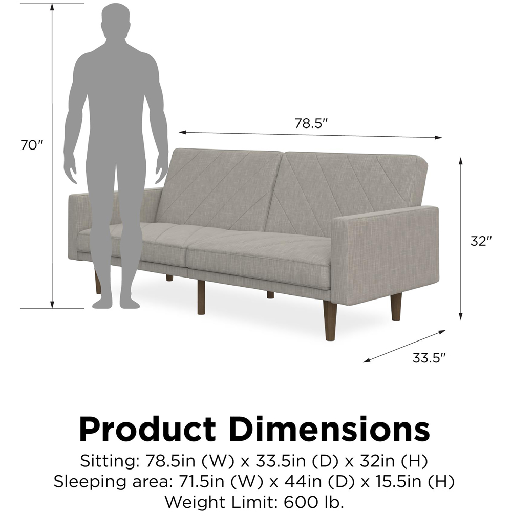 Dorel Paxson 3 Seater Linen Light Grey Sofa Bed with Wooden Feet Image 9