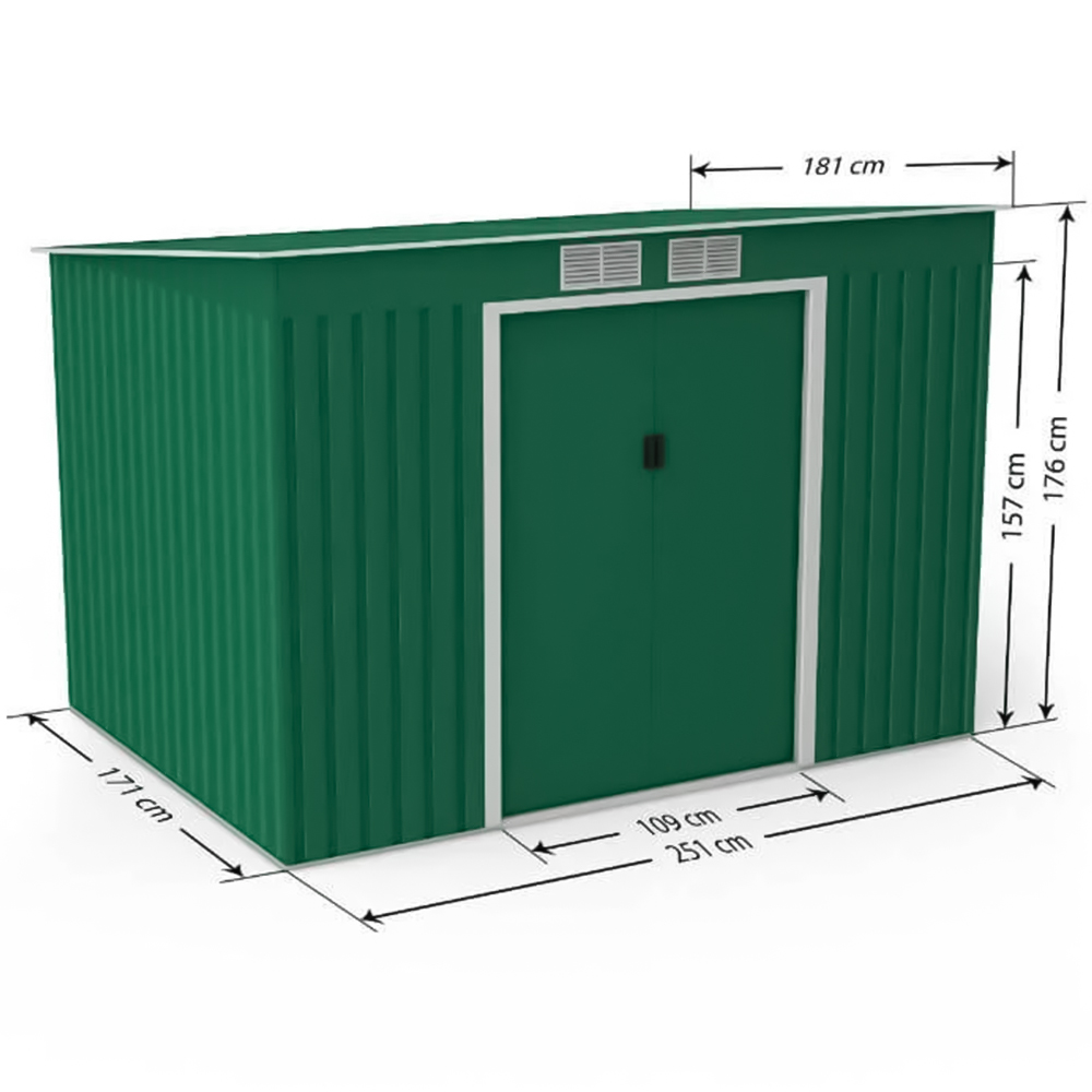 StoreMore 9 x 6ft Lotus Hestia Dark Green Metal Pent Garden Shed Image 3