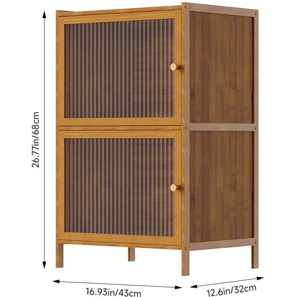 Living and Home 2 Door Wood Effect Bamboo Storage Cabinet Image 9