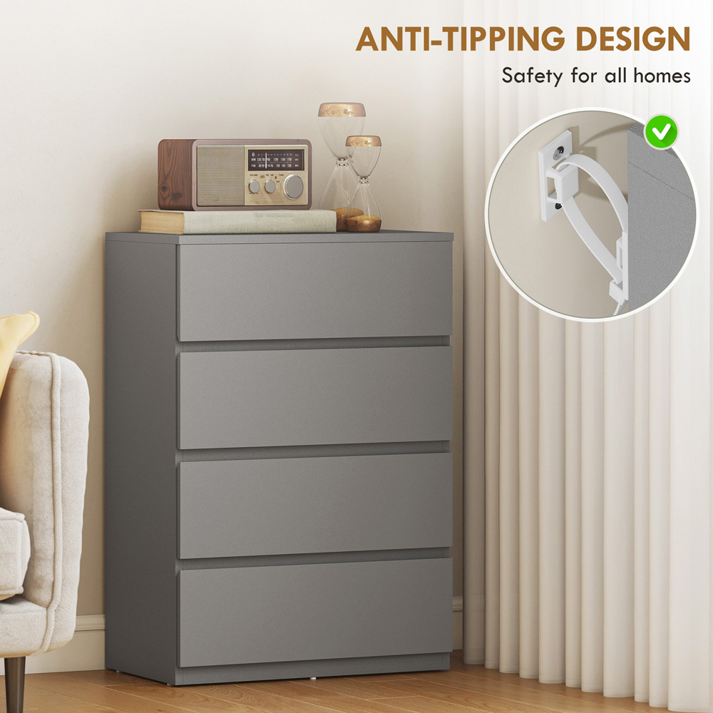 Portland 4 Drawer Grey Bedroom Chest of Drawers Image 4