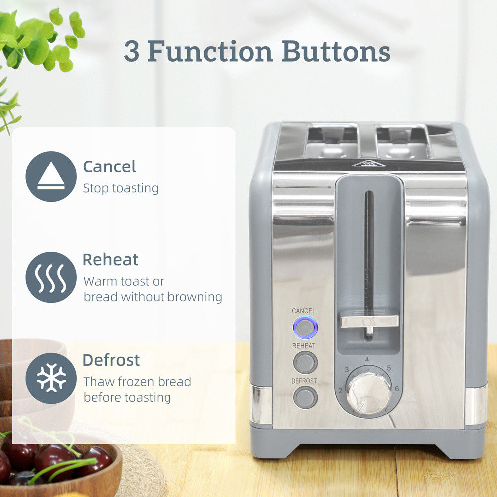 HOMCOM 800-281V70GY Grey Rapid Boil 1.7L Kettle and 2 Slice Toaster Set Image 7