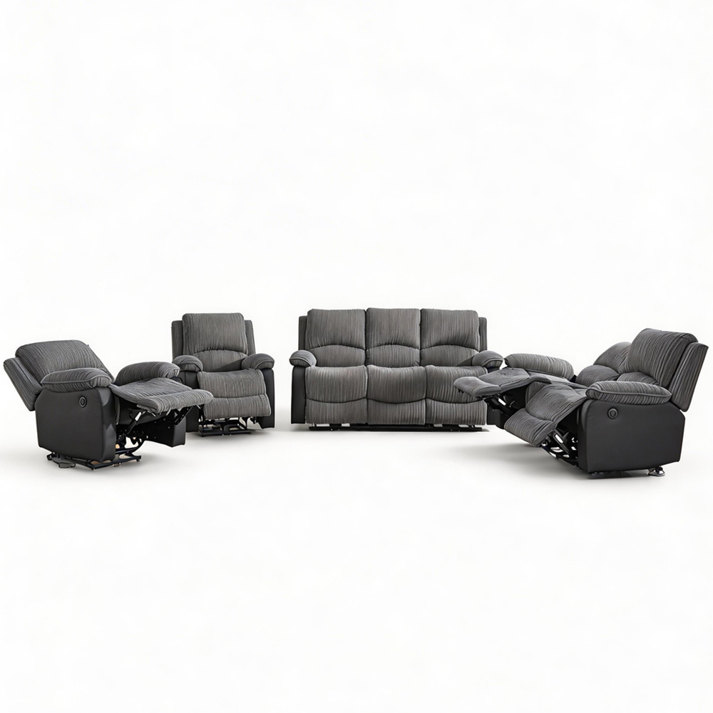 Furniture One 7 Seater Grey Sectional Corduroy Electric Recliner Sofa Image 2