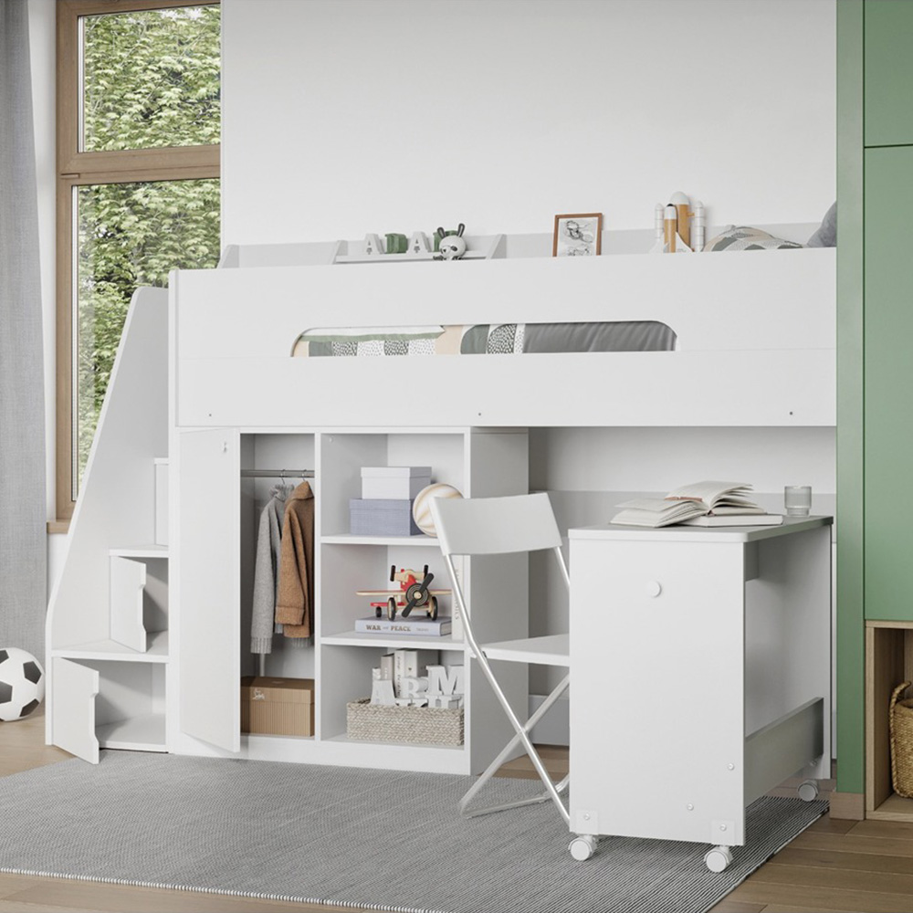 Flair Stepaside Single White High Sleeper Workstation Image 4