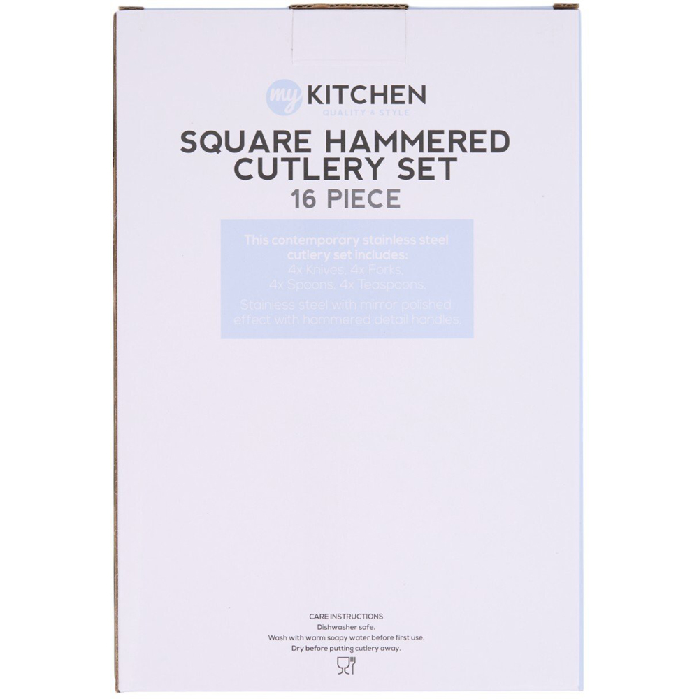 16 Piece Square Hammered Cutlery Set Silver Image 2