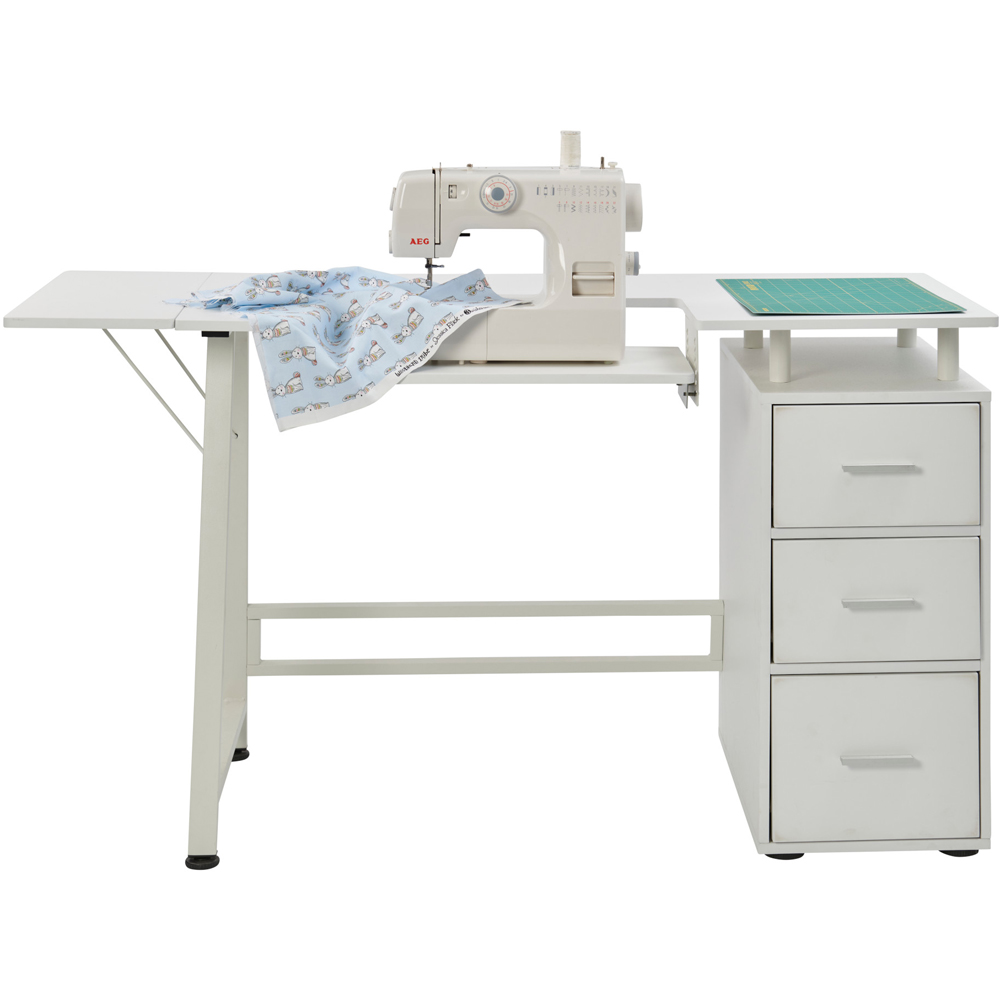 Sewing Online WC1011 3 Drawer White Large Sewing Table with Adjustable Platform Image 2