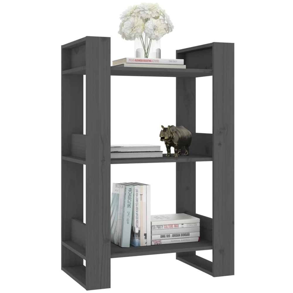 vidaXL 3 Shelf Grey Solid Pine Bookcase Image 5