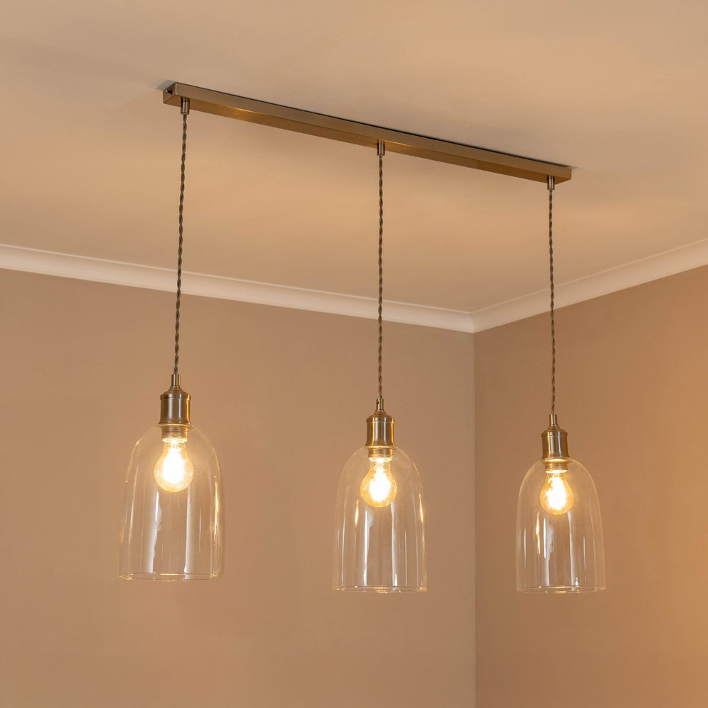 ValueLights Kira Glass Dome 3 Drop Bar Brushed Chrome Diner LED Ceiling Pendant Light Image 2