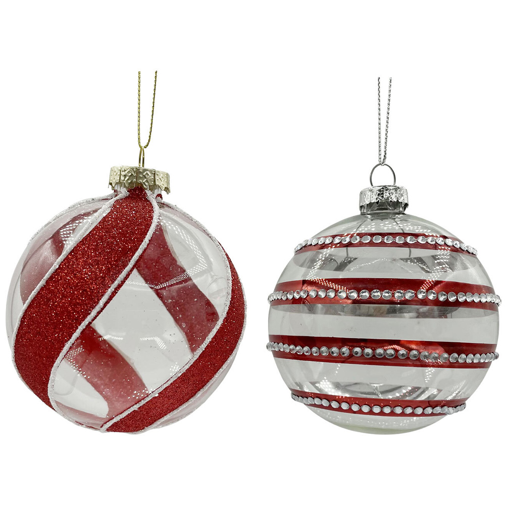 Candy Cane Lane Red and Clear Glass Bauble Single Ornament Image