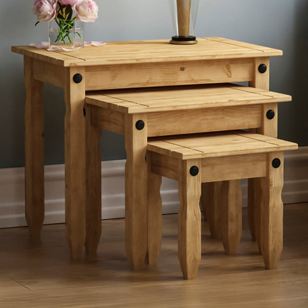 Vida Designs Corona Pine Nest of Tables Set of 3 Image 1