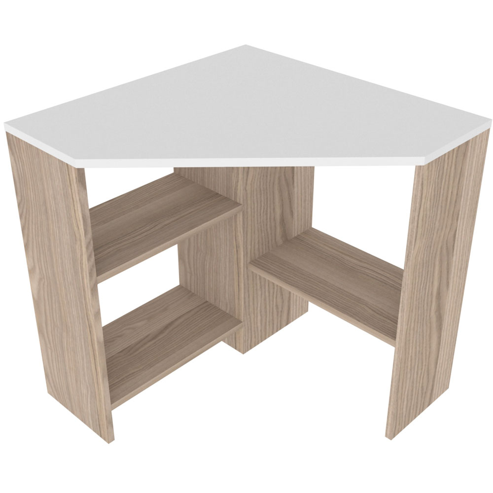 Decorotika Alison 3 Shelf Corner Computer Desk White and Cordoba Image 2