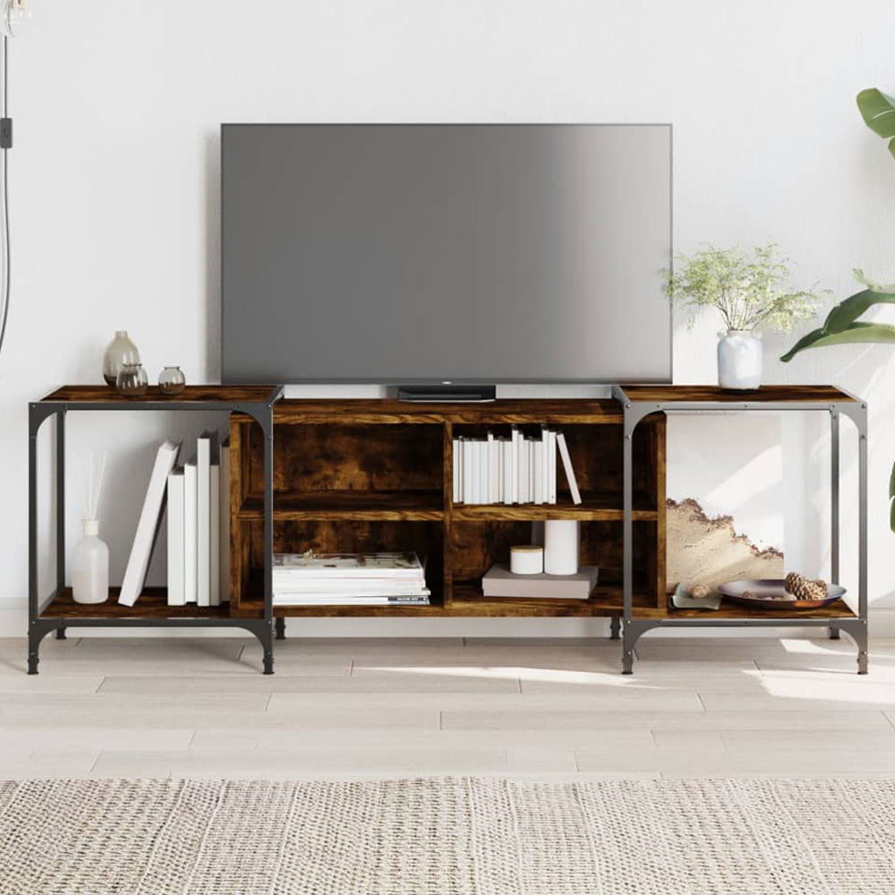 vidaXL 4 Shelf Smoked Oak Industrial Style Adjustable TV Cabinet Image 1