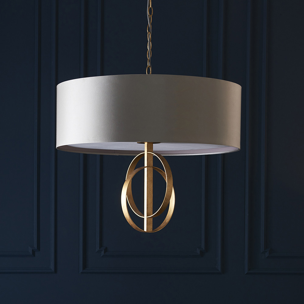 Merano Trento Antique Gold and Mink Satin Fabric 5 Light Pendant Ceiling Light Image 5