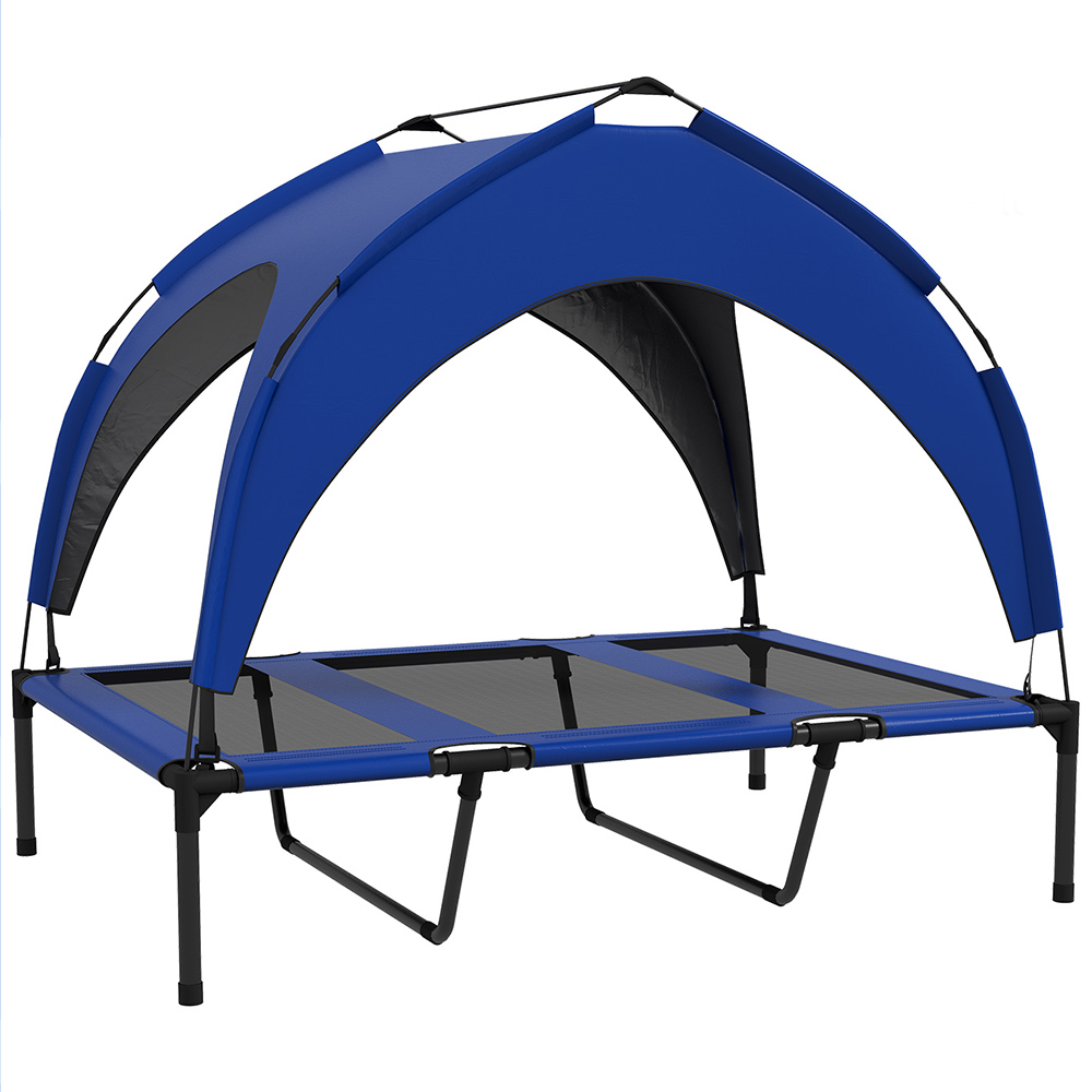 PawHut 106cm Dark Blue Elevated Dog Bed with UV Protection Canopy Image 1