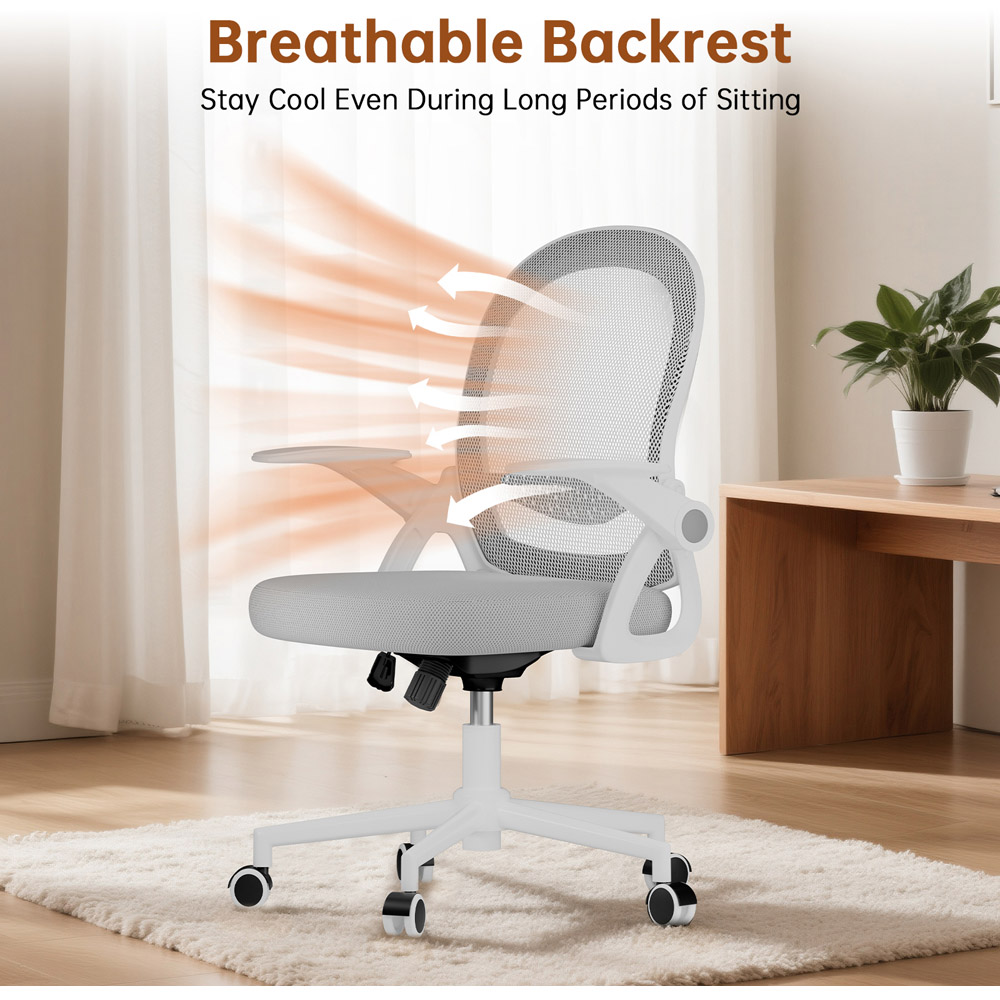 Rattrix Grey Mid-Back Mesh Office Chair with Flip-Up Armrests Image 4