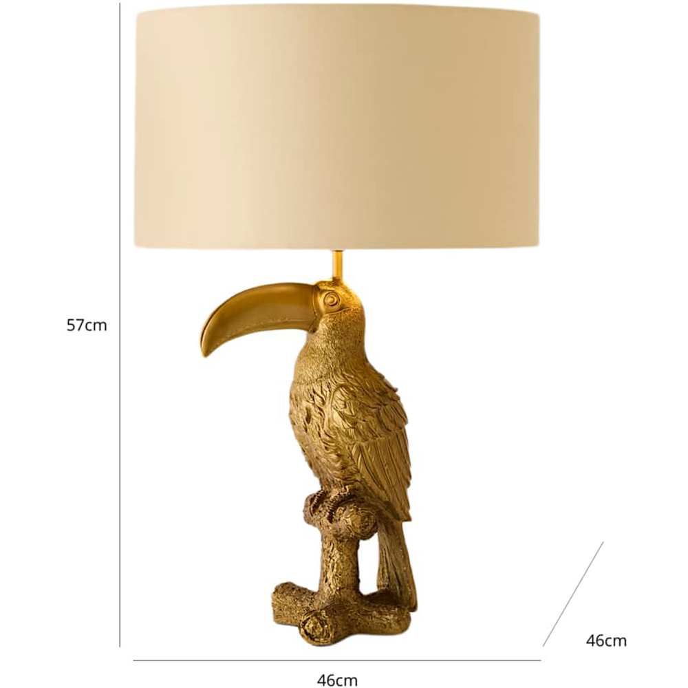 ValueLights Tuki Toucan Gold and Beige Velvet Shade Brushed Bronze Table Lamp with Bulb Image 7