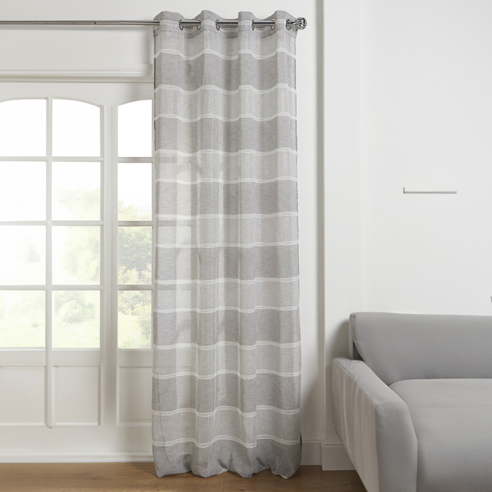 Divante Dixie Grey Glitter Stripe Voile Curtain 240 x 140cm Image