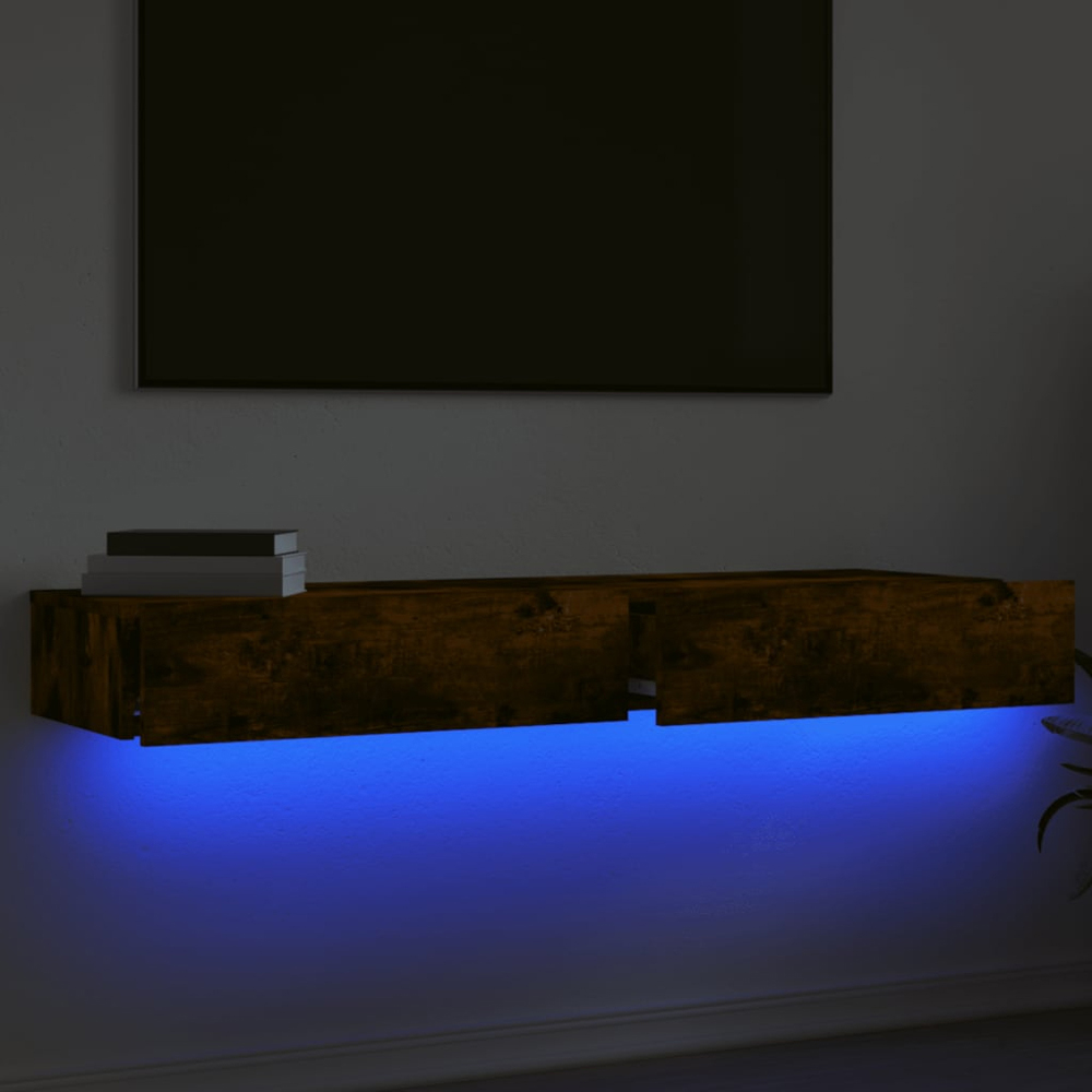 vidaXL Single Drawer Smoked Oak LED TV Cabinet Set of 2 Image 4