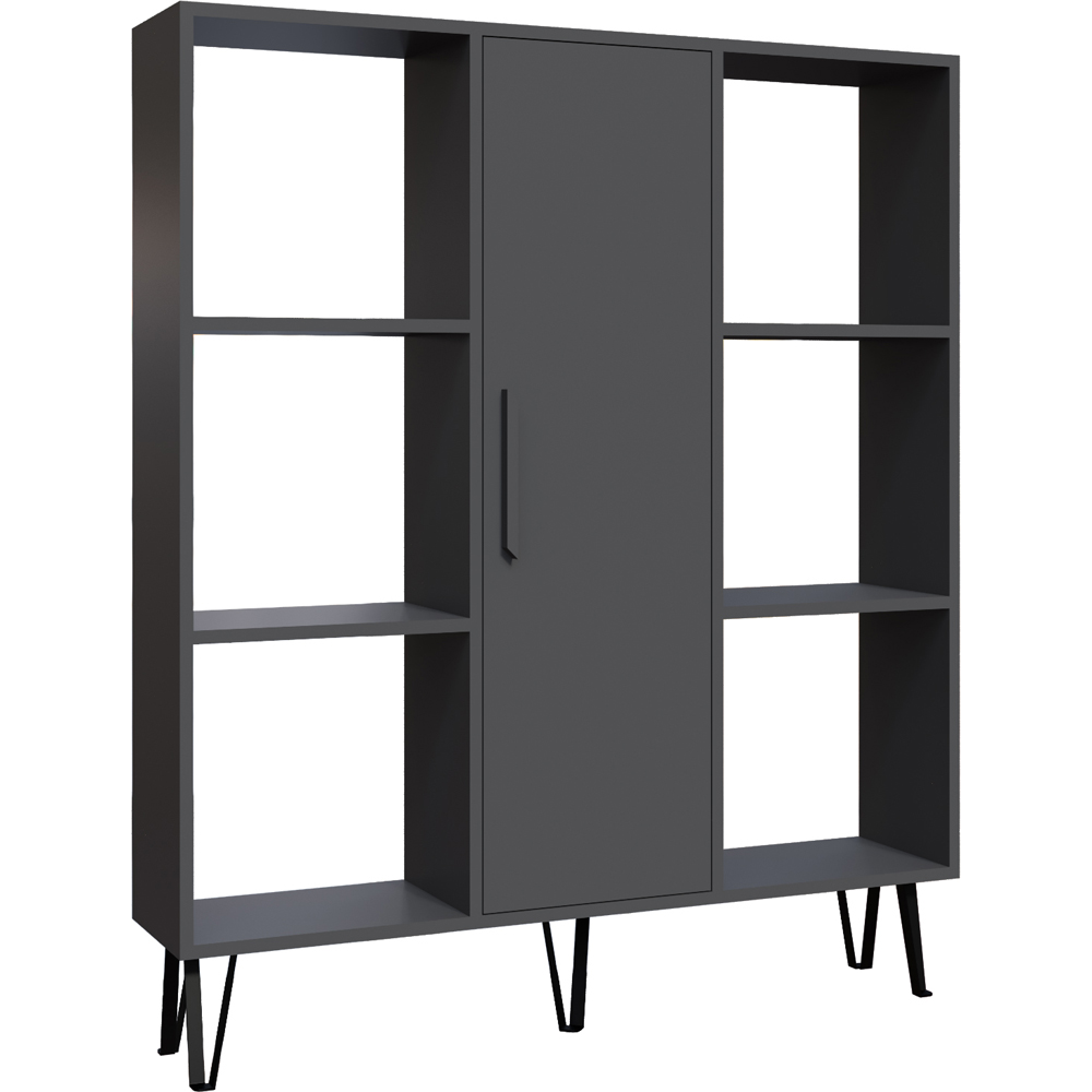 Decorotika Peoria Single Door 6 Shelf Anthracite Bookcase Image 2