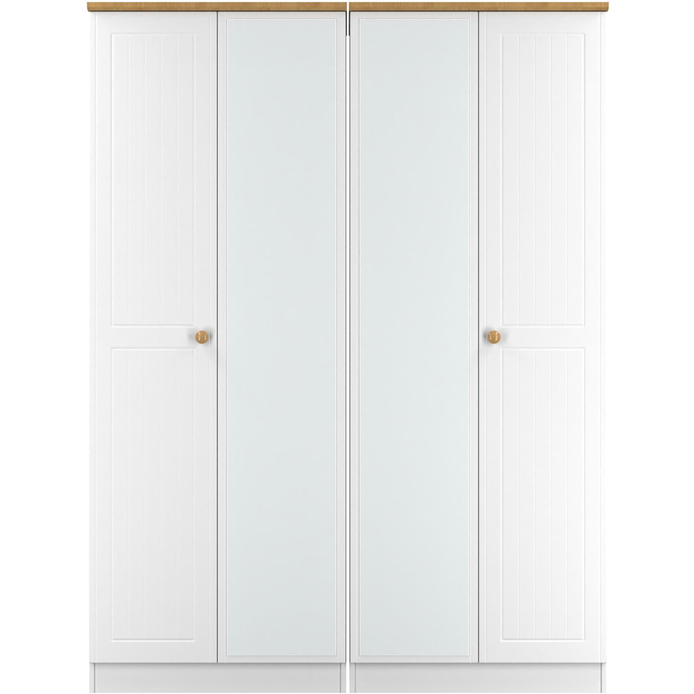 Crowndale Warwick 4 Door White Ash and Modern Oak Mirror Wardrobe Ready Assembled Image 2