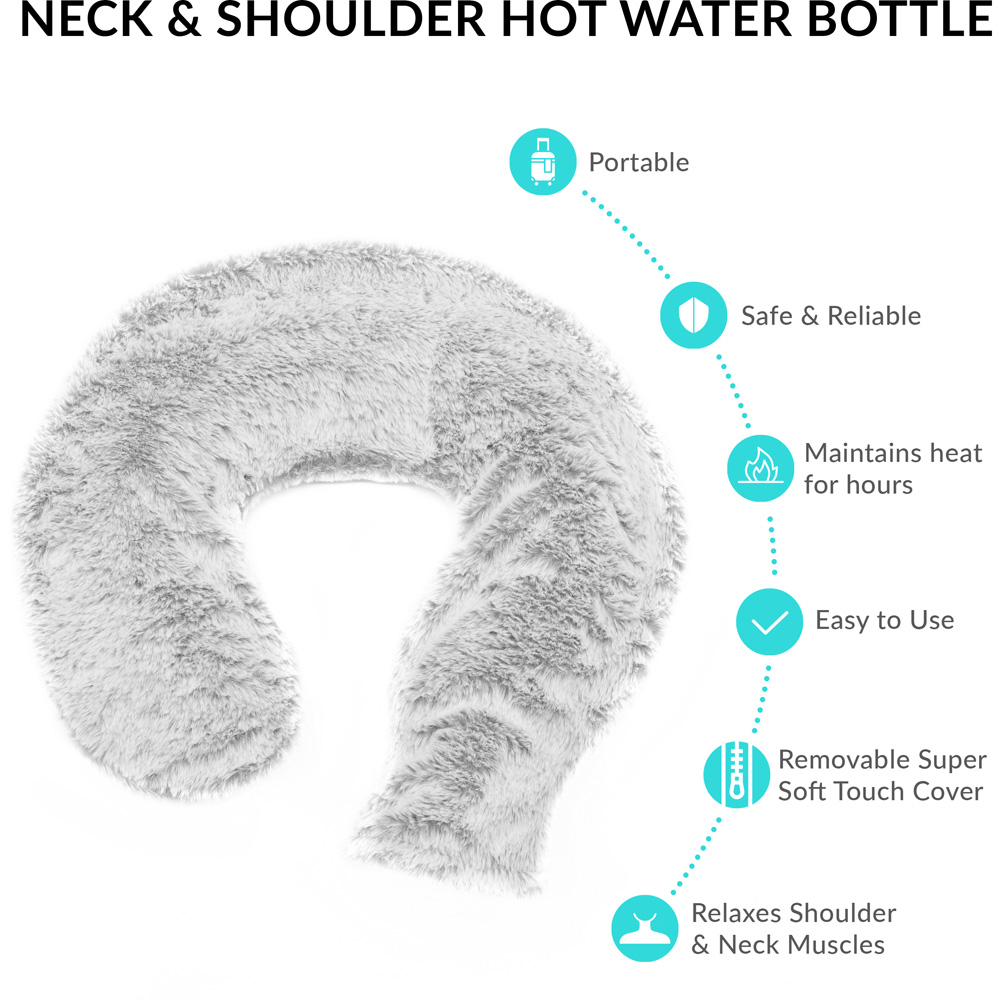 Bauer Professional Light Grey Soft Faux Fur Fleece Neck and Shoulder Hot Water Bottle Image 7