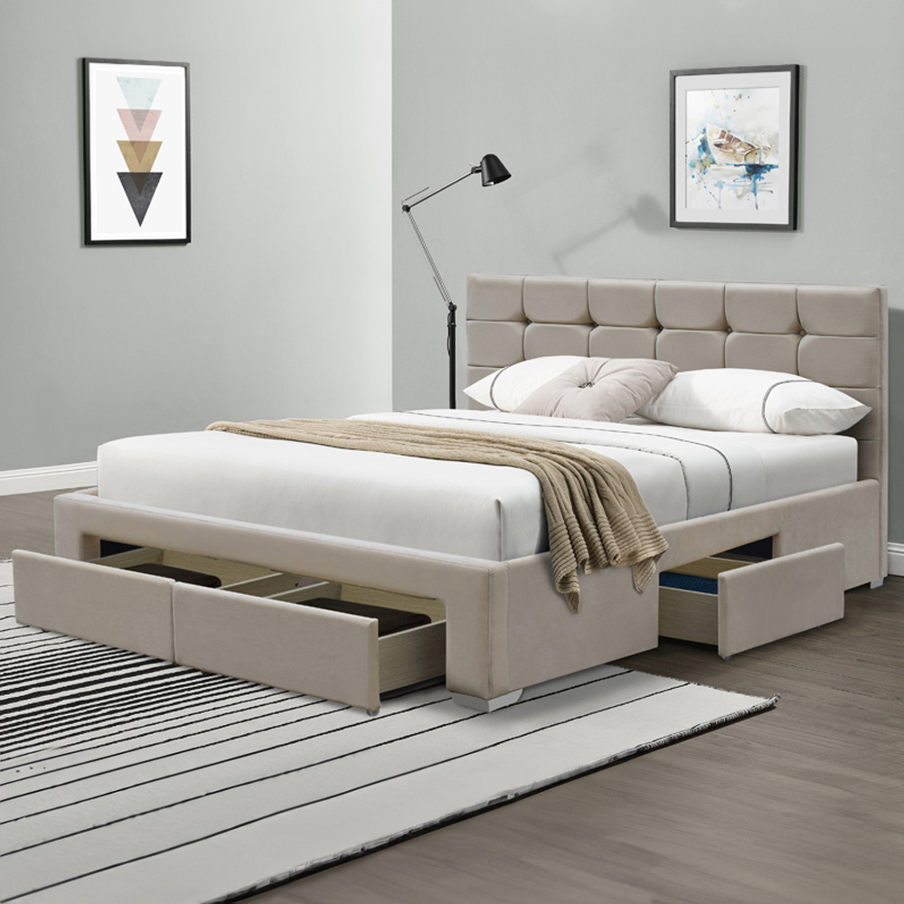 Brooklyn Cream Plush Velvet 3 Piece Bedroom Furniture Set Image 2