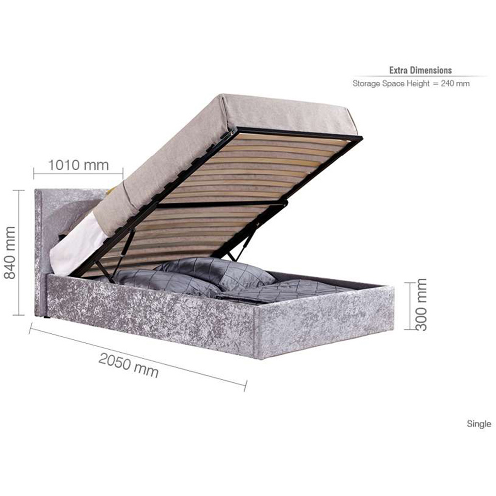 Berlin Single Steel Crushed Velvet Ottoman Bed Image 9