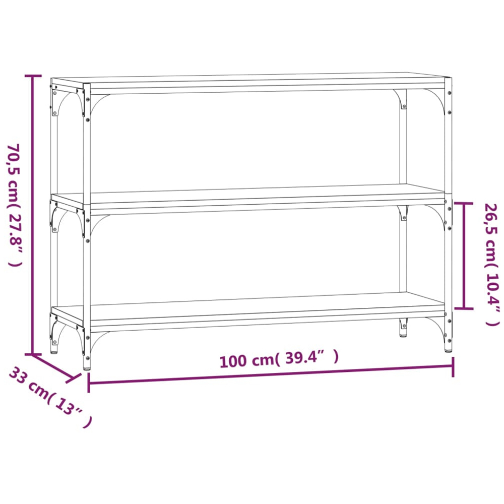 vidaXL 3 Shelf Sonoma Oak Processed Wood and Steel Bookcase Image 9