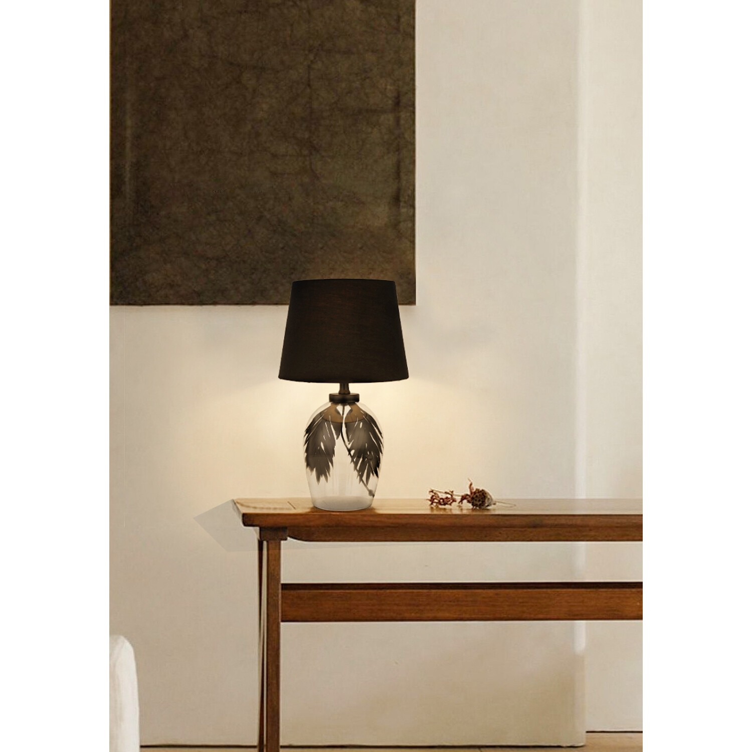 Black Encased Leaf Table Lamp - Black Image 3