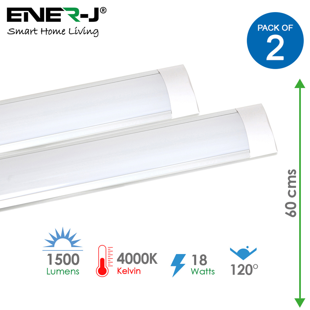 ENER-J 18W 4000K LED Prismatic Batten 60cm 2 Pack Image 6