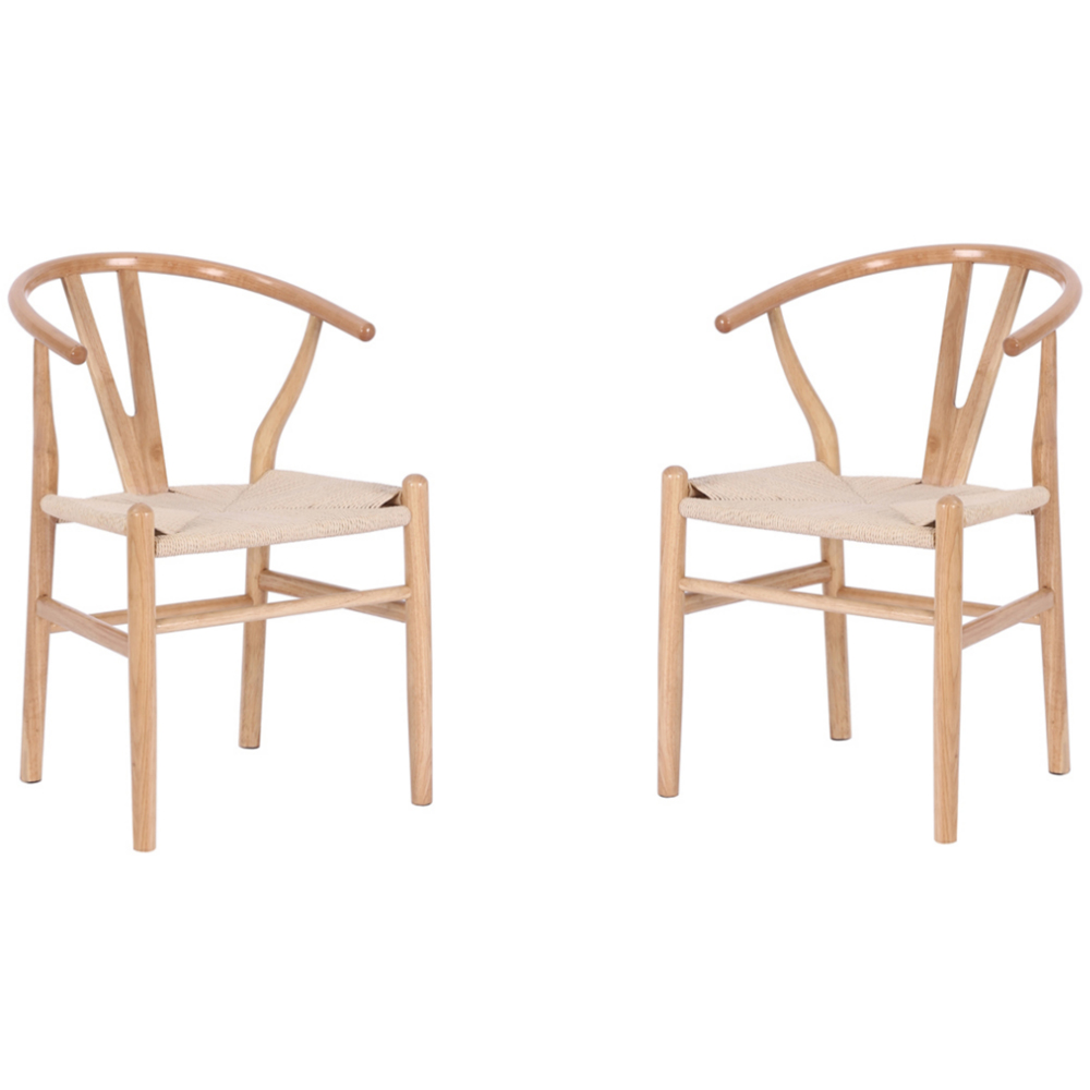Furniture One Set of 2 Oak Rattan Ash Solid Wood Y-Shaped Dining Chair Image 2
