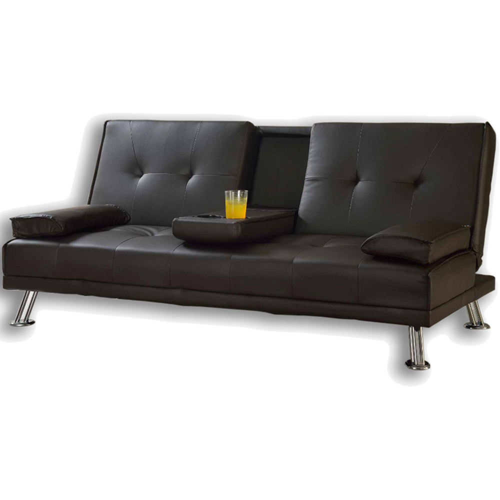 Home Detail Indiana Double Sleeper Brown Faux Leather Sofa Bed with Cup Holder Image 2