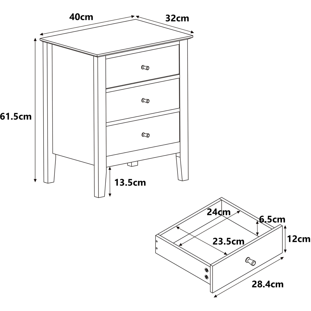 Core Products Henley 3 Drawer Oak Effect Bedside Cabinet Image 9