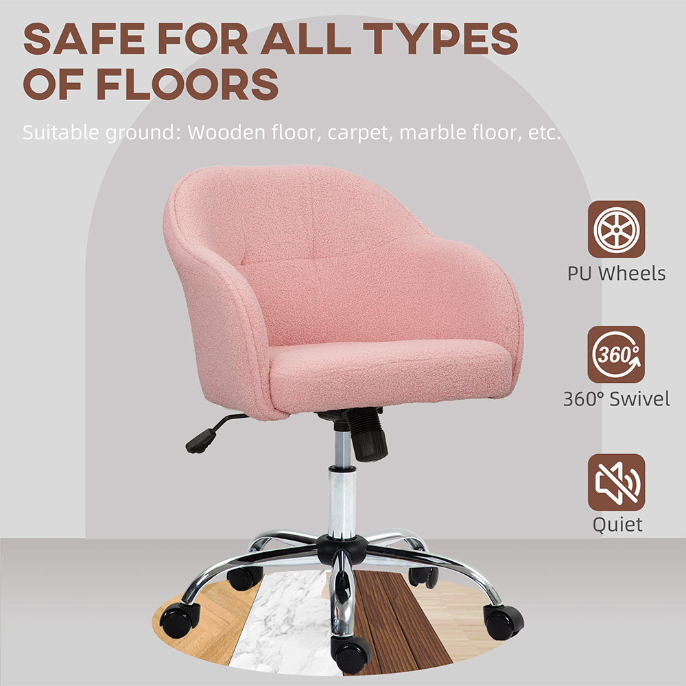 HOMCOM Fluffy Pink Height Adjustable Vanity Chair with Wheels Image 7