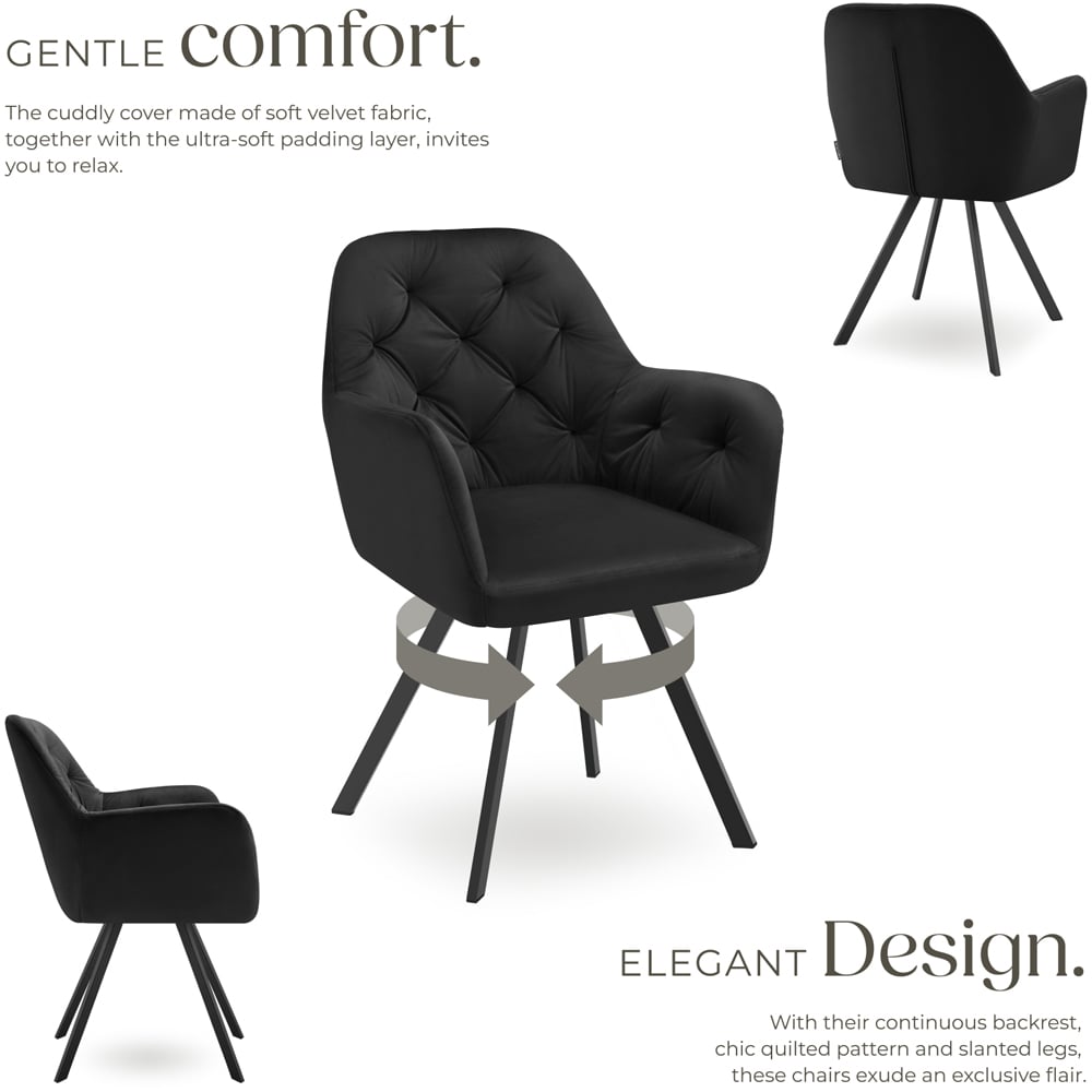 tectake Lucia Black Padded and Quilted Swivel Armchair Set of 2 Image 4