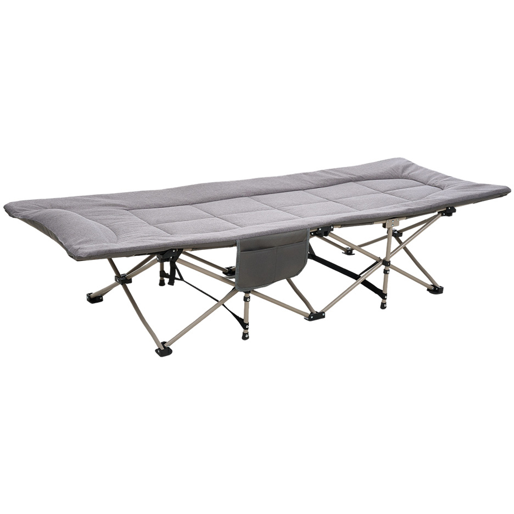 Living and Home Grey Portable Folding Camping Cot with Headrest Image 1