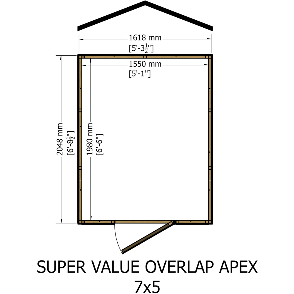 Shire Super Value 7 x 5ft Overlap Apex Garden Shed Image 7