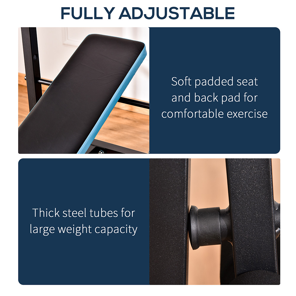 HOMCOM Black and Blue Adjustable Weight Bench with Leg Developer Barbell Rack Image 7