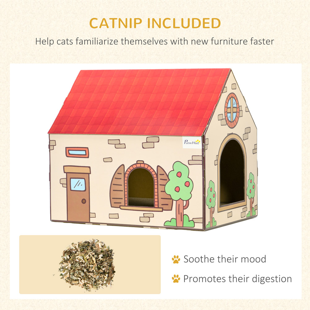 PawHut House Shaped Scratching Board and Cat Bed Image 8