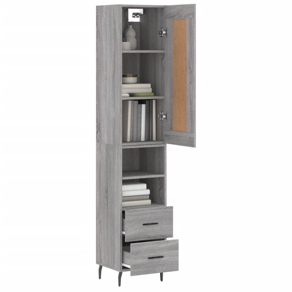 vidaXL Single Door 2 Drawer 2 Shelf Grey Sonoma Highboard Image 3