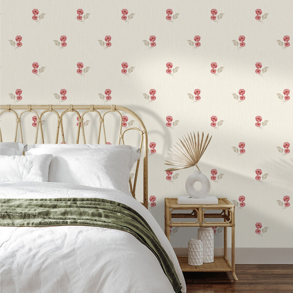 Grandeco Clematis Floral Sprig Red Vinyl Wallpaper Image 2