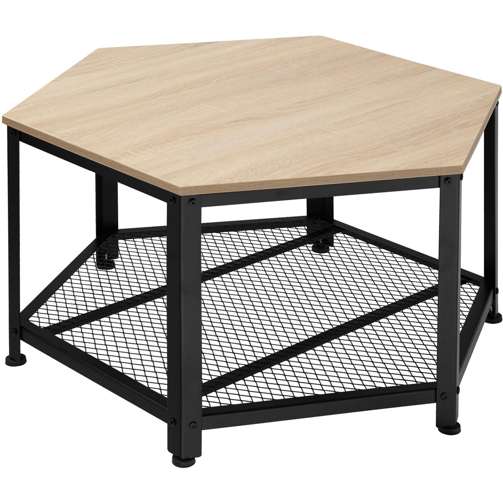 tectake Norwich Single Grid Shelf Light Wood Hexagonal Coffee Table Image 2