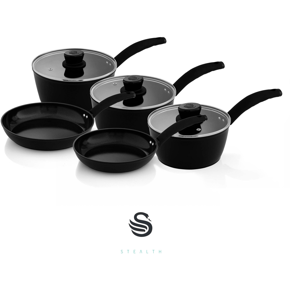 Swan Stealth 5 Piece Black Forged Aluminium Cookware Set Image 2