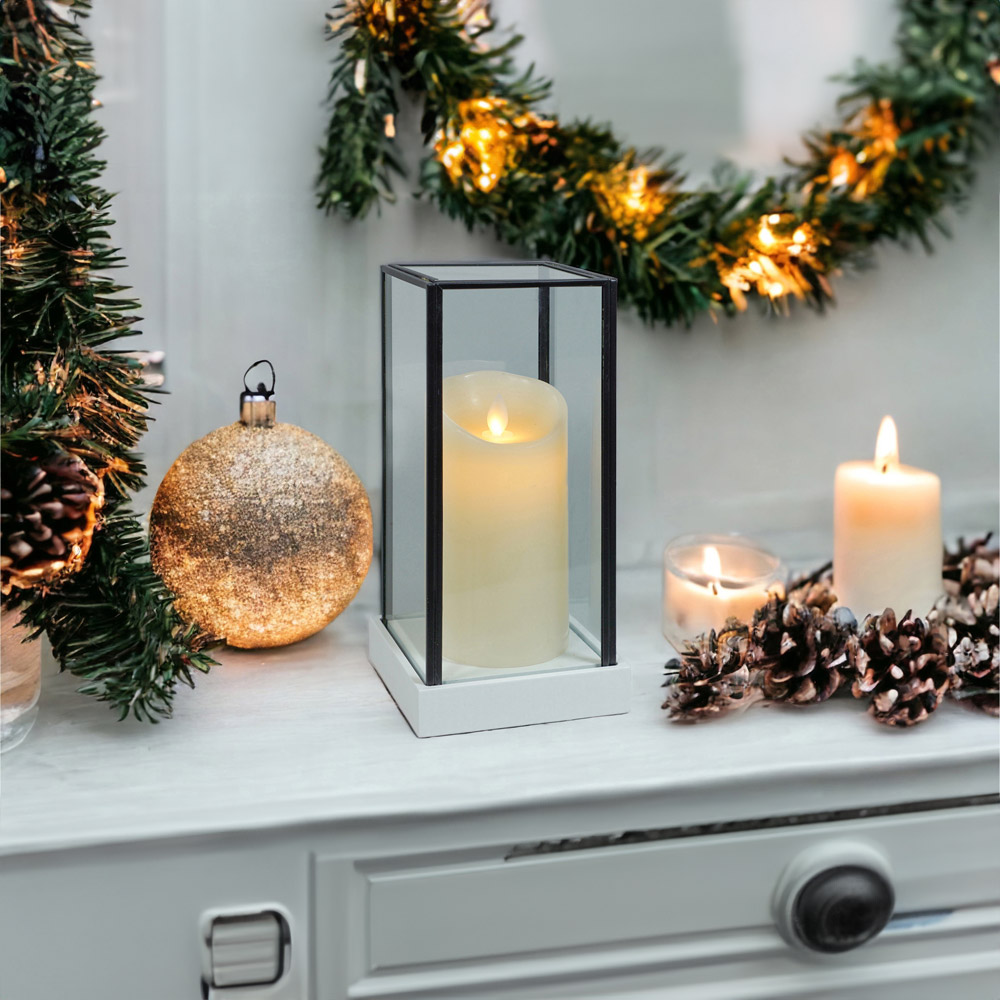 Xmas Haus Hurricane Glass Candle Holder with LED Candle 24.2 x 11cm